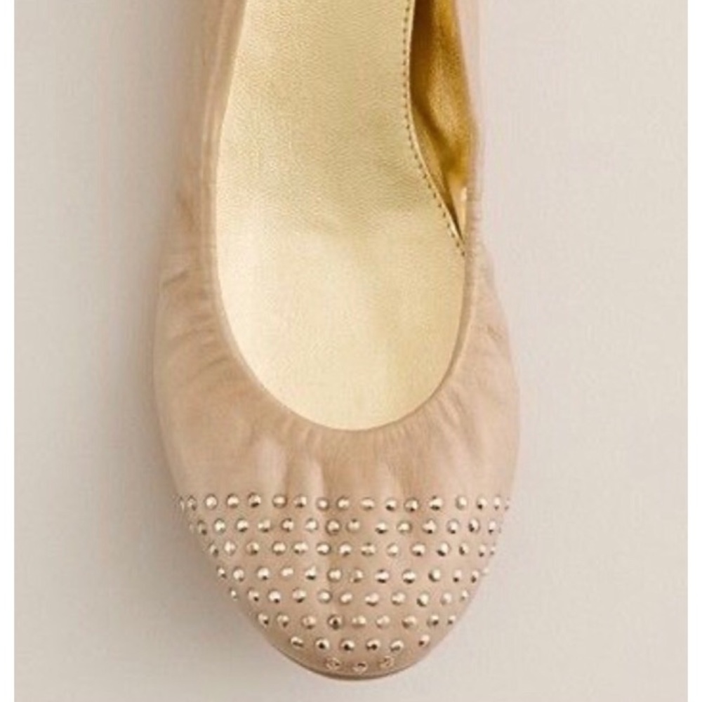 J. Crew Leather Gold Studded Tan Cece Ballet Flat